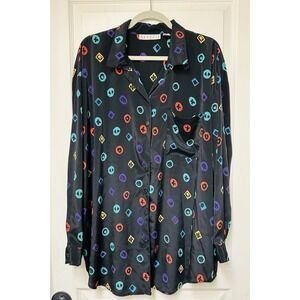 Vintage Venezia Shirt Button Down Women Size 22/24 Polyester Printed Dark Blue